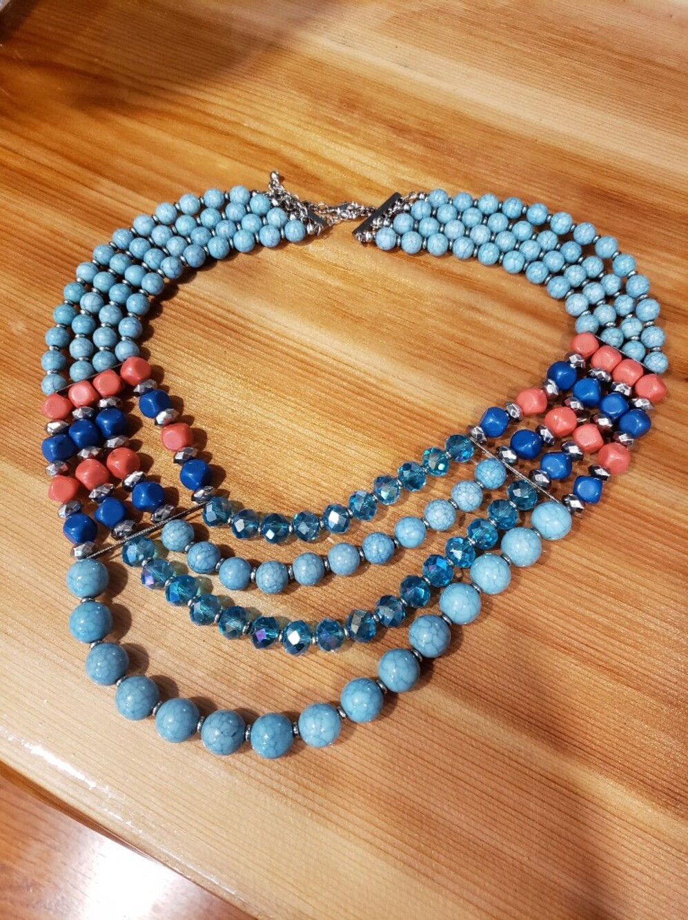 Multi-Strand Turquoise Blue Beaded Statement Necklace